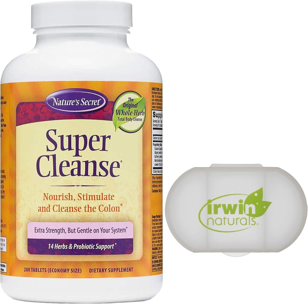 Nature's Secret Super Cleanse Extra Strength Toxin Detox & Gentle Elimination Total Body Cleanse, Digestive & Colon Health Support, 200 정제, 알약 케이스