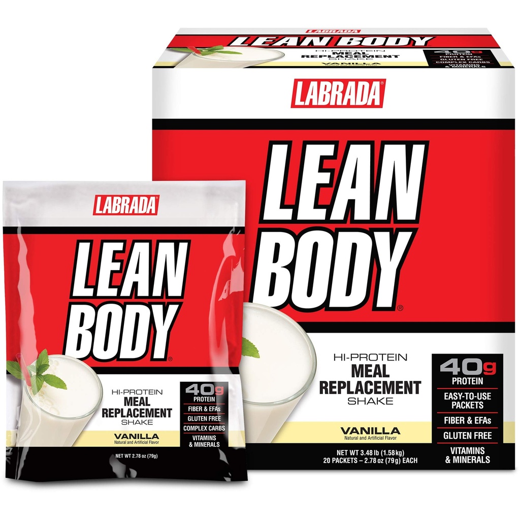 Lean 몸 MRP All-In-One 바닐라 식사 보충 Shake, 40g 단백질, Whey 혼합, 8g 건강한 지방 EFA의 & 섬유, 22 비타민 및 무기물, 인공 색소, 글루텐 없음, (20 패킷)