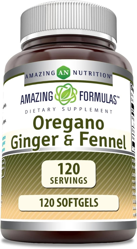 놀랄만한 수식 Oregano Oil with Ginger & Fennel Supplement | 120 Softgels | Non-GMO | 글루텐 프리 | 미국