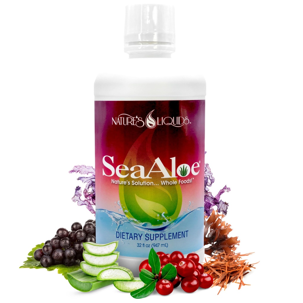 자연의 액체 - SeaAloe 액체 전체 음식, (32 Oz) 액체 Multivitamin 및 무기물 보충물, Aloe Vera, 바다 야채, Pau D' Arco, Digestion, Immune 지원 및 Thyroid 기능 - 1 병