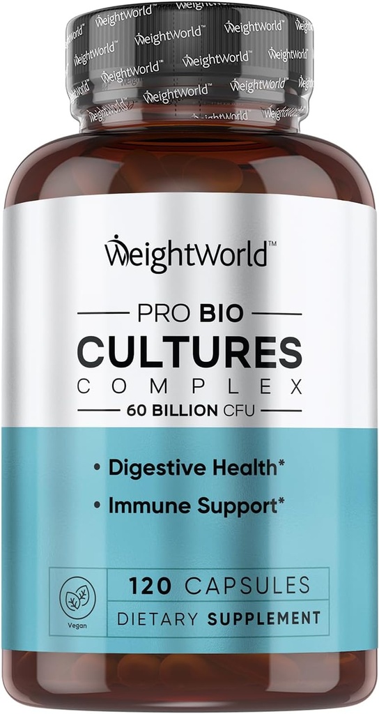WeightWorld Bio Cultures Complex - 여성 및 남성을위한 Probiotic - 세 번째 파트 랩 테스트 - 120 Vegan 캡슐 (2 개월 공급) - 20 Probiotic Strains - Vegan, Non-GMO 및 글루텐 - 무료 60 Billion CFU
