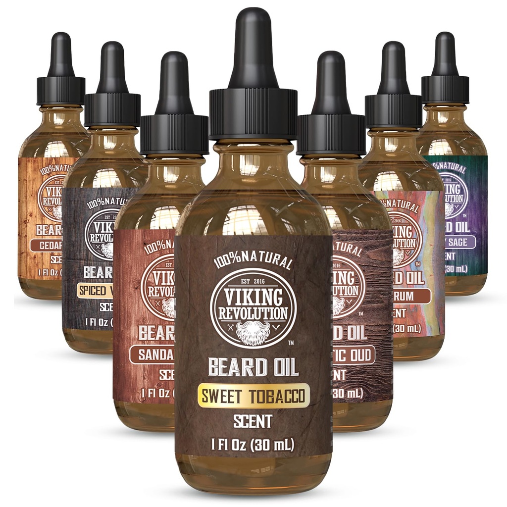 Viking Revolution 남성을위한 달콤한 담배 Beard Oil - Argan Oil 및 Jojoba Oil과 천연 남성 Beard Oil - Beard Softener, Strengthens 및 Moisturizes - 남성을위한 Beard 컨디셔너 (Sweet Tobacco, 1Pack)