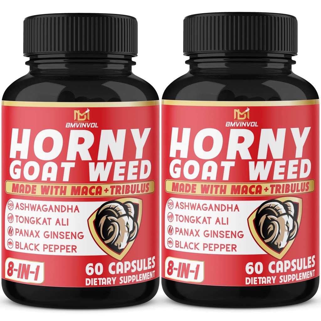BMVINVOL (2 팩) Maca, Tribulus, Ginseng와 Horny Goat 잡초 캡슐. Ashwagandha,Tongkat Ali - 지원 에너지 수준을 위한 8에서 1