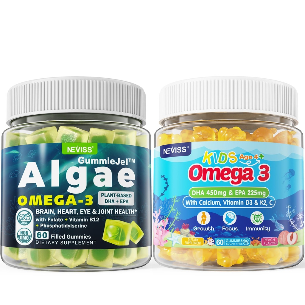Vegan 오메가 3 Gummies 1 팩 + 설탕 무료 오메가 3 어린이 2 팩