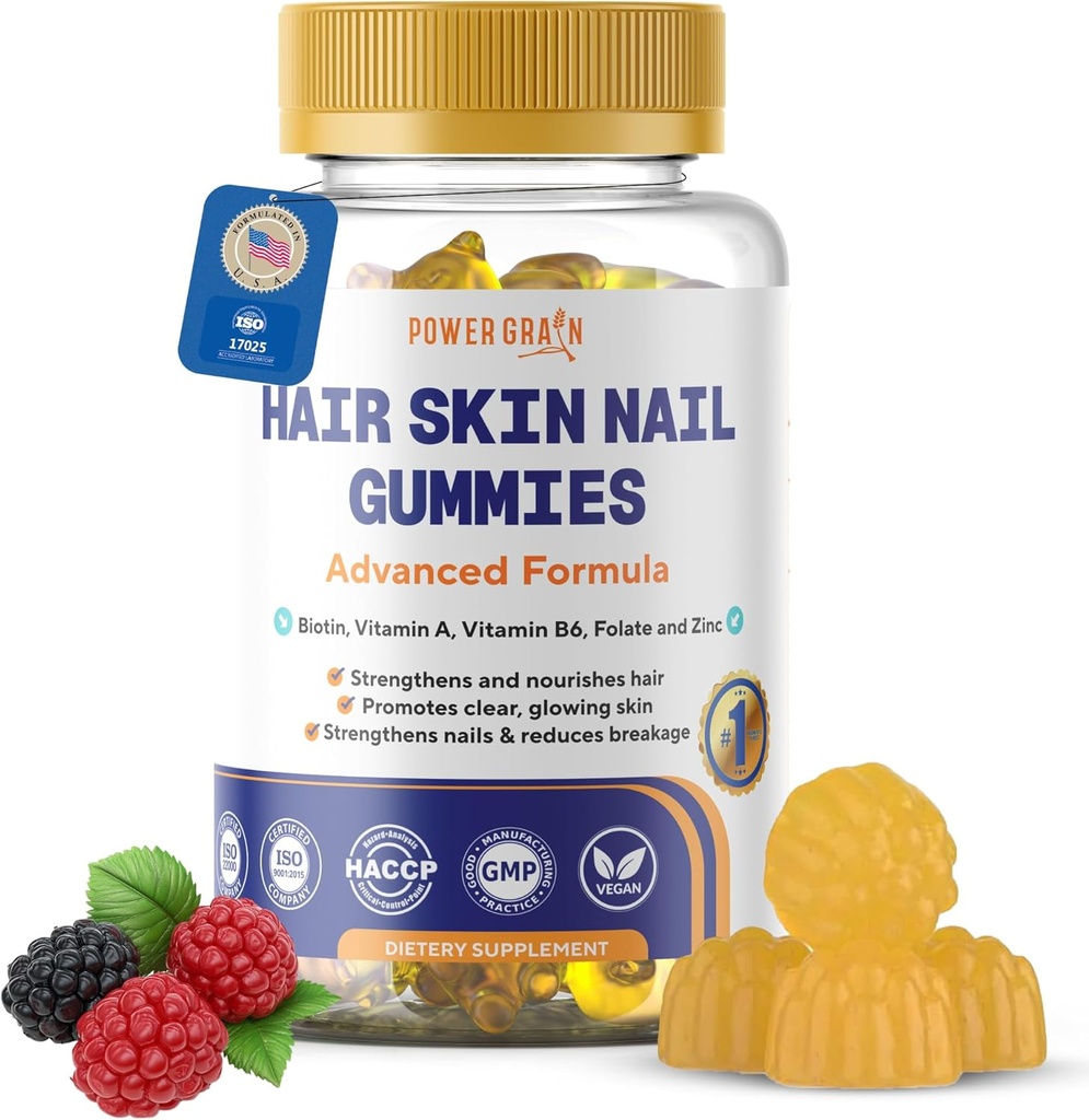 프리미엄 헤어 스킨과 손톱 Gummies - 남성과 여성을위한 5000 Mcg Biotin Vegan 비타민 - 건강한 머리 성장, 강한 손톱, 레이디언트 피부 - 10X 추가 강도 - Blueberry Flavour