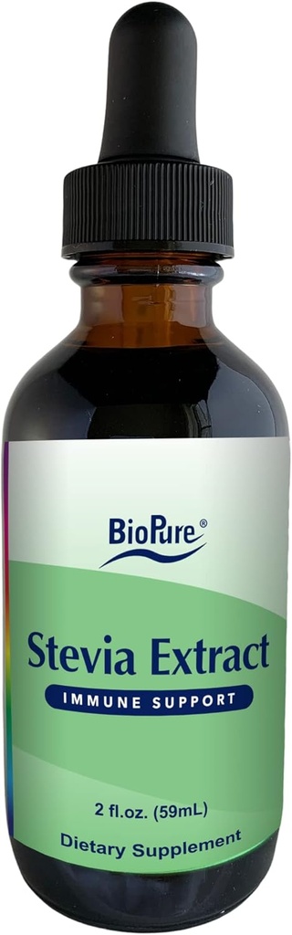 BioPure Stevia 인증 유기 추출물 – Bioactive 화합물을 가진 전체적인 잎 초본 Tincture Immune 기능, Microbiome Balance & Gut 건강 – 2개 fl oz