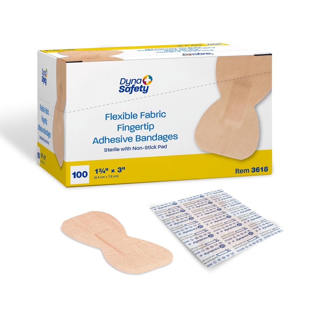 Dynarex 패브릭 접착제 붕대 - 부상을위한 멸균 및 유연한 직물 붕대 - Non-Stick Pads - 개별적으로 포장 된 응급 처치 용품 - 라텍스 없음 - 1-3 / 4x3, 100 상자
