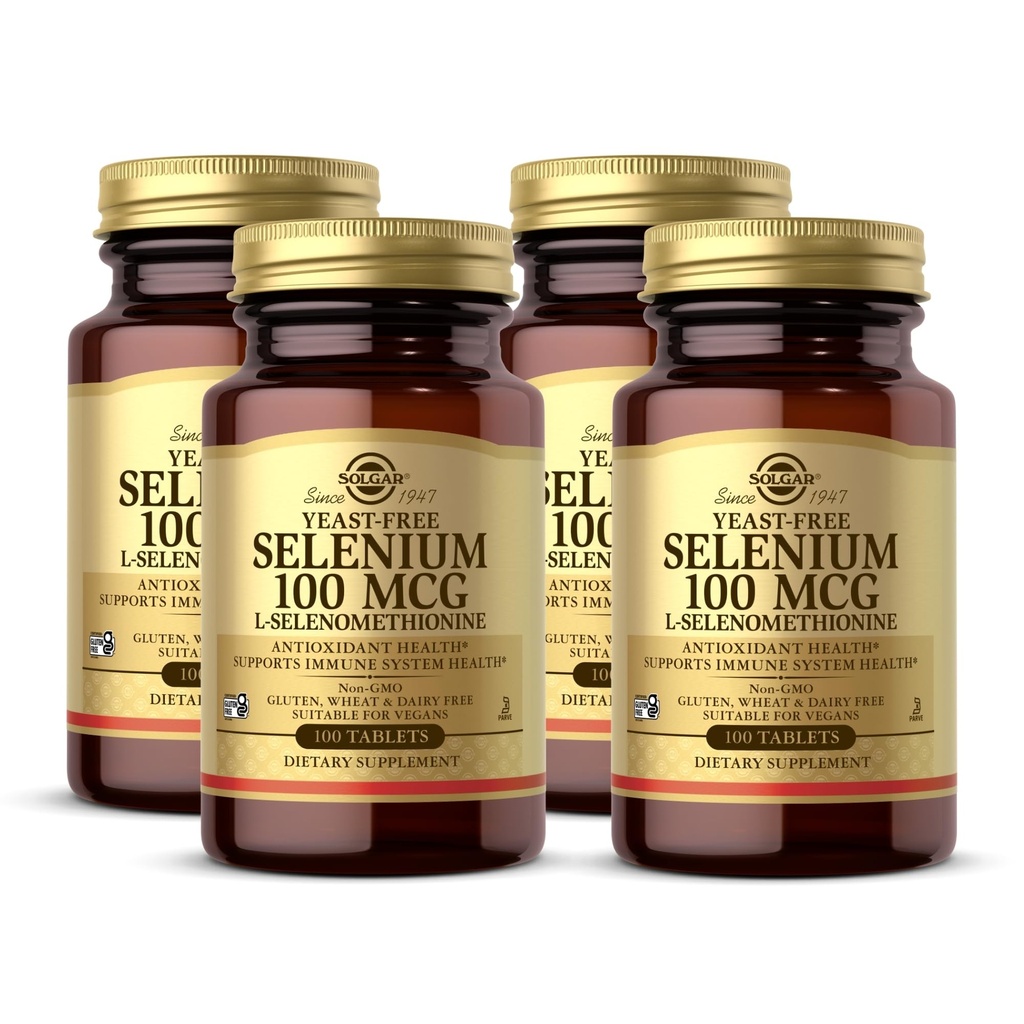 Solgar Yeast-Free Selenium 100 mcg - 100 정제, 4 팩 - 산화 방지제 및 면역 체계 건강 - 비 GMO, 글루텐 무료, 낙농장 무료, 고셔 - 400 총 봉사