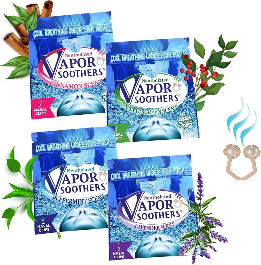 Nasal Dilator 클립, 당신의 마스크, 4-Scent Variety Pack (Peppermint, Wintergreen, Cinnamon, Lavender), 8 카운트, 즉시 Nasal Congestion, 약물 - 무료
