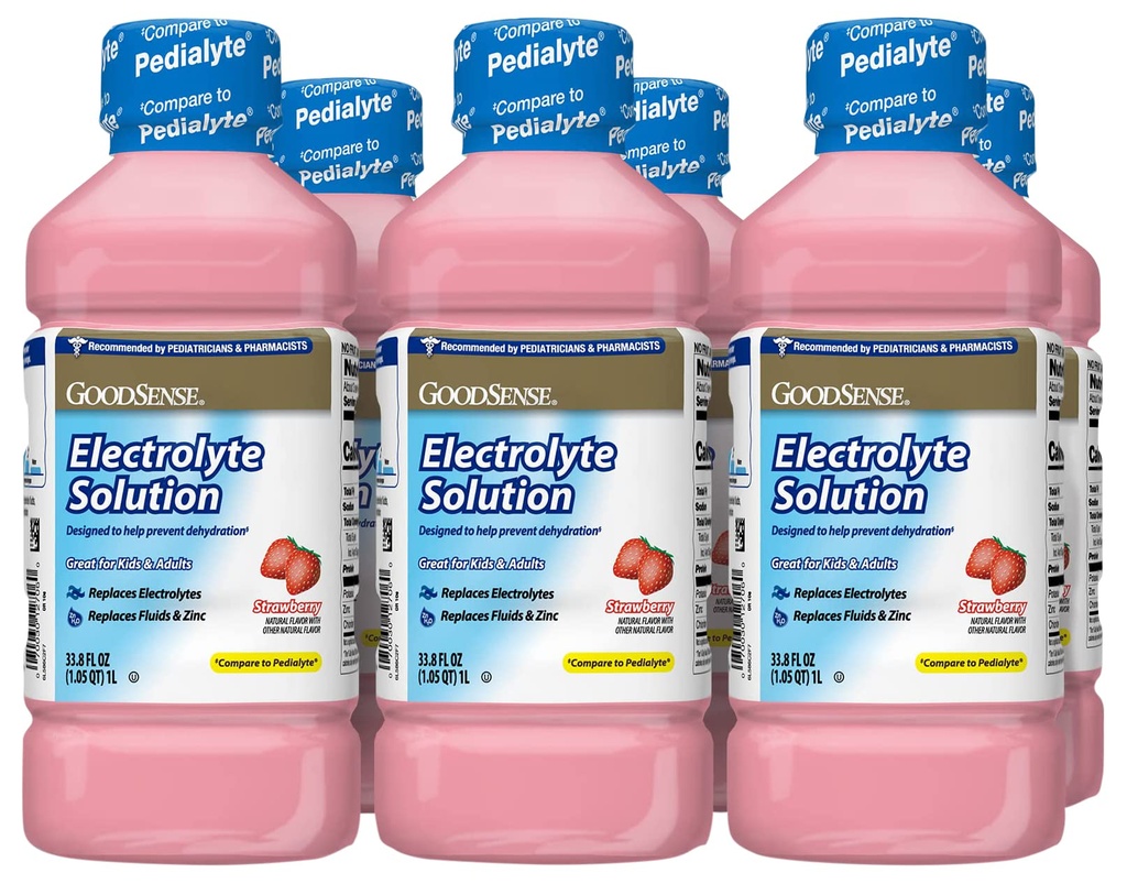 GoodSense Strawberry Electrolyte 솔루션은 Electrolytes, 유체 및 아연, 어린이 및 성인, 33.8 유체 Ounces (6 팩)을 대체합니다.