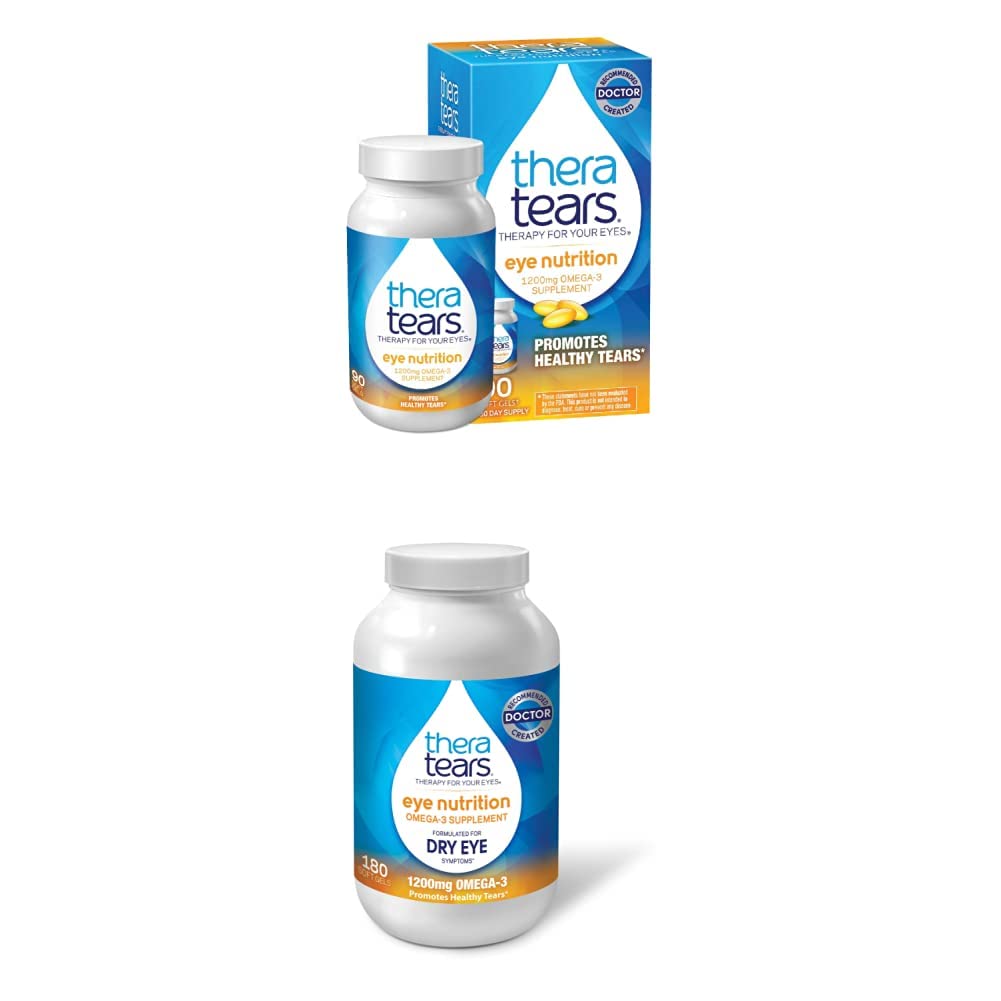 TheraTears 1200mg 오메가 3 아이 영양, 유기 Flaxseed Triglyceride 물고기 기름 & VIT E,90 아이 영양, & 비타민 E, 180 조사를 위한 Thera Tears 1200mg 오메가 3 보충교재를 가진 조사