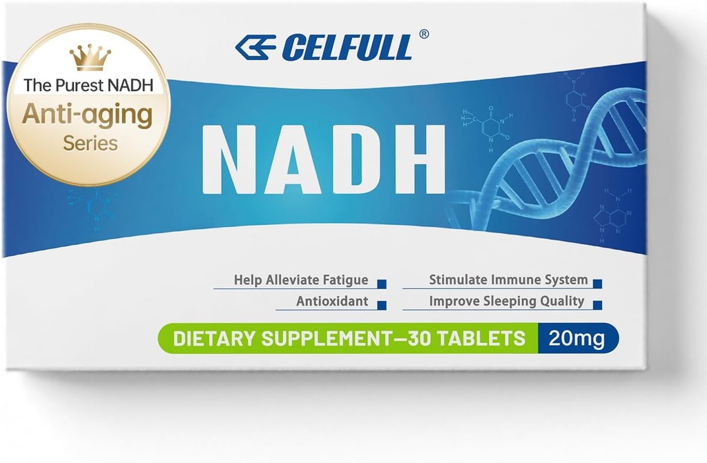 CELFULL NADH 보충교재 40mg Enchance NAD+ Immune 지원 노화 방지 세포 재생 에너지 & 만성 피로 보충교재를 위한 보충교재