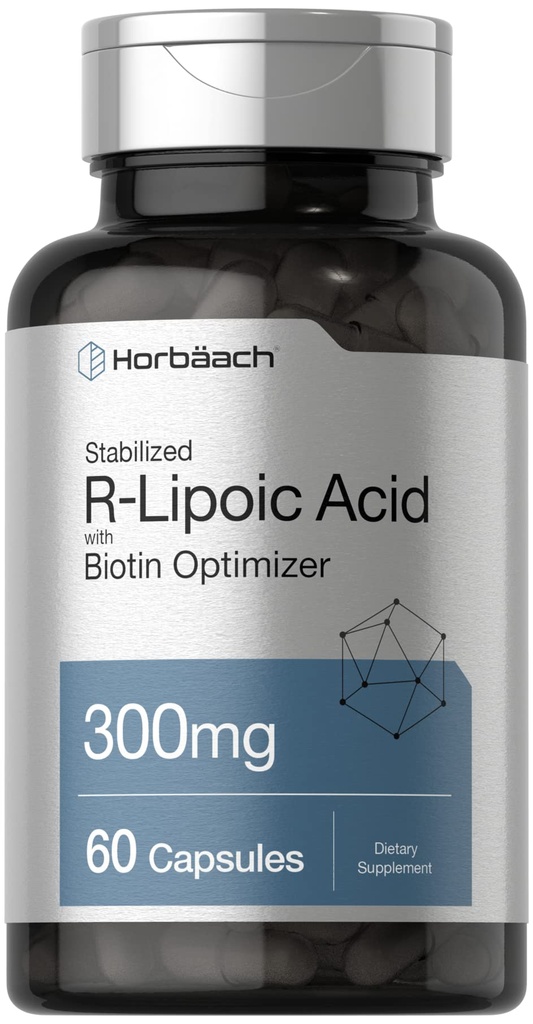 Horbäach Stabilized R-Lipoic Acid 300mg | 60 캡슐 | Biotin Optimizer | 비 GMO, 글루텐 프리 | Na-RALA Supplement