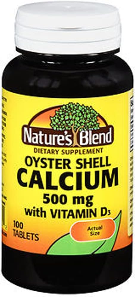 Nature 's Blend Oyster Shell 칼슘 500mg 비타민 D3, 100 정제 (포장 3)