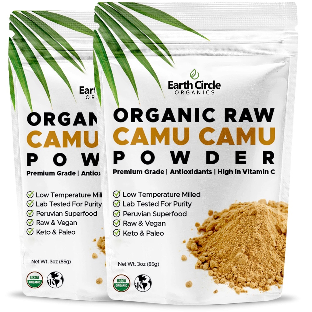 지구 서클 유기 위장 Camu 분말 – 자연 비타민 C & 산화 방지제와 유기 익지않는 베리 분말 – Vegan, Kosher, Immunity & Energy 용 비 GMO Superfood – 3oz (팩 2)
