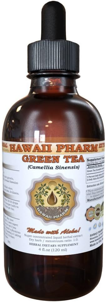 HawaiiPharm 녹차 액체 추출물, 녹차 (Camellia Sinensis) 잎 분말 Tincture 보충교재 2개 oz
