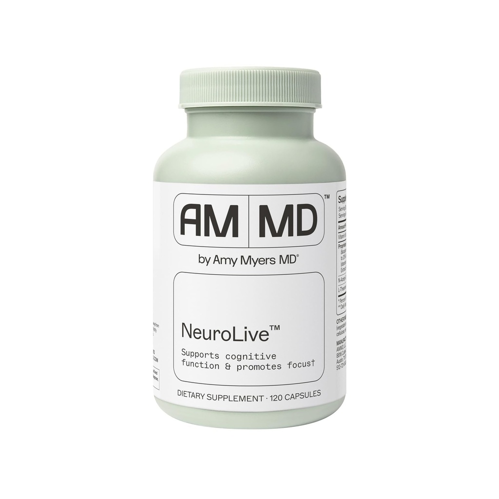 Amy Myers MD NeuroLive - Cognitive 기능 & 초점 지원을 위한 뇌 건강 보충교재 - 비타민 B - 글루텐 자유로운, 비 건조한 & 비 안개 - 120의 캡슐 (60의 서빙)