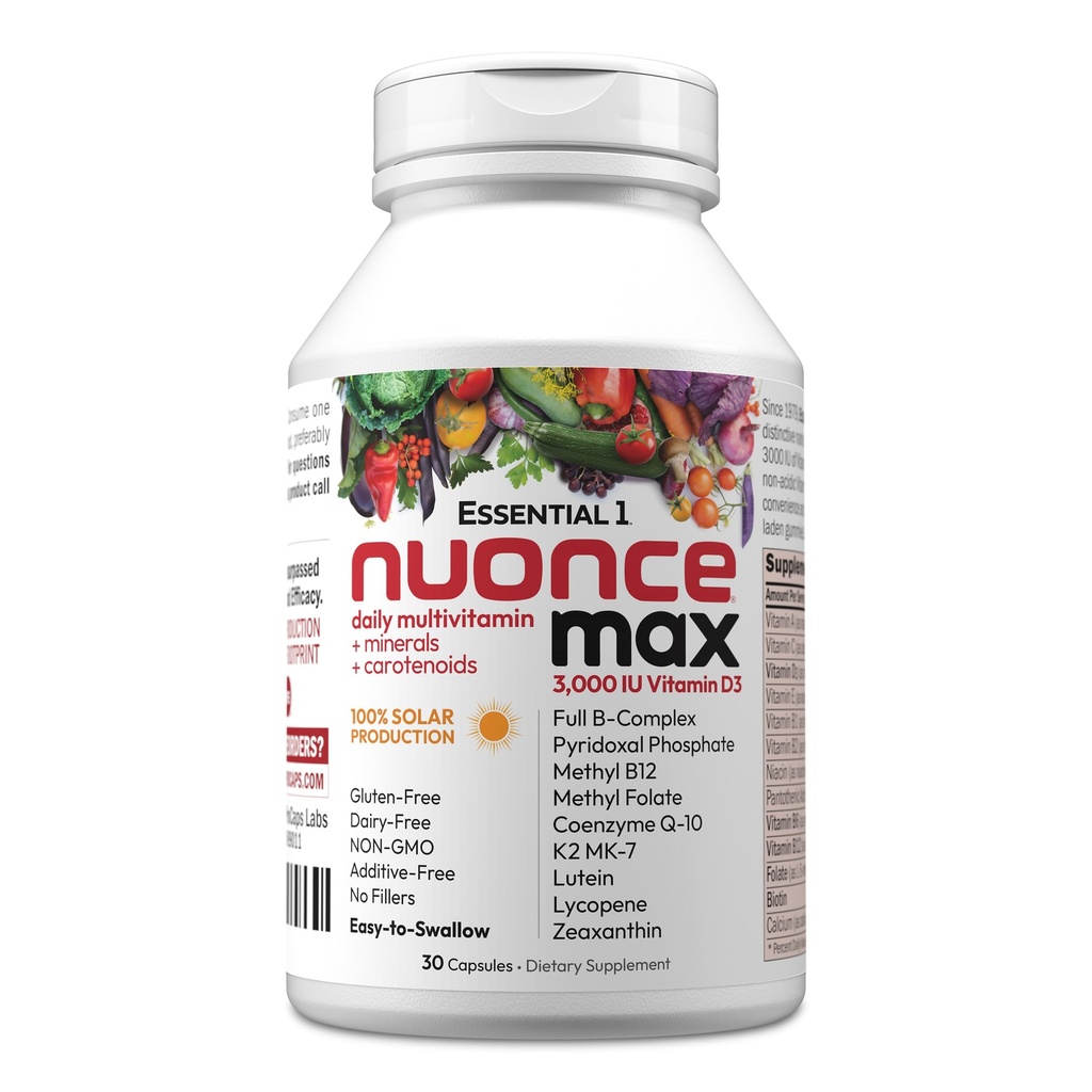 ANDREW LESSMAN Essential-1 nuonce 최대 Multivitamin 3000 IU 비타민 D3 30 작은 캡슐. 100 mcg 메틸 B12. CoQ10 Lutein Lycopene Zeaxanthin. 높은 힘. 첨가물 없음. Ultra-Mild 1개의 매일 캡슐