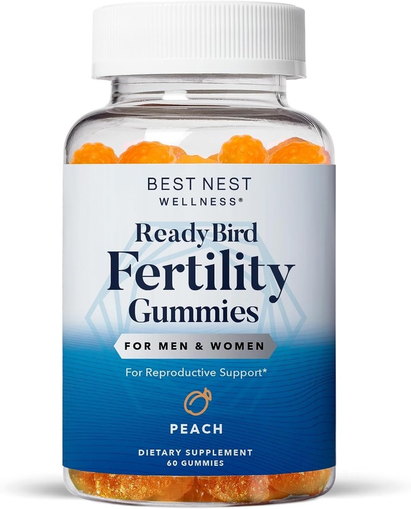 Best Nest Wellness Fertility Gummies - 개념 지원을위한 Prenatal Multivitamin - 메틸화 된 비타민과 영양 보충 - Coenzyme Q10 - Peach, 60 Gummies와 함께 활력 건강 지원