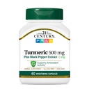 21st 세기 심황 500 mg 플러스 검정 고추 추출물 채식 캡슐, 60 조사