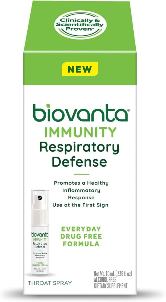 Biovanta Immunity Throat Spray, 10ml, Natural Immune Support and Soothing Sore Throat Relief, 호흡 방어, Prebiotics to Support Gut Health