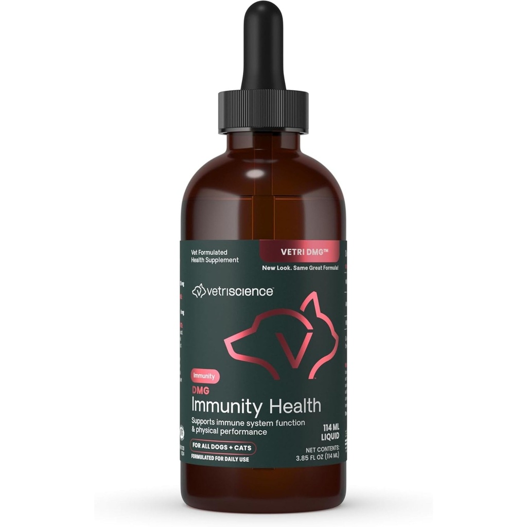 VETRISCIENCE DMG Immunity 건강 쉬운 복용량 액체, Vetri DMG Immune 지원은 개와 고양이, Hypoallergenic, 지원 성과, stamina, 면역 반응, DMG (Dimethylglycine), 114 ml를 위해 보충합니다