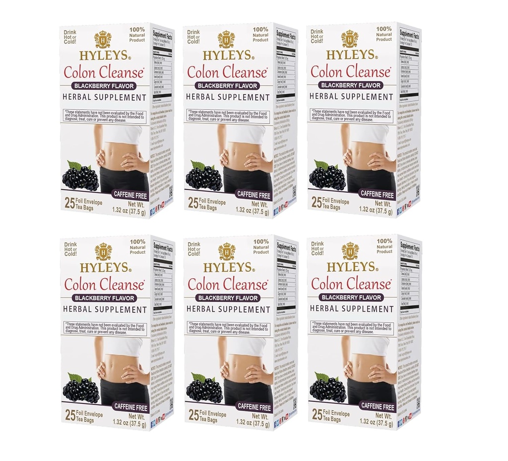 Hyleys Colon Cleanse Tea 블랙 베리 맛 (6 팩 - 150 티백 총)
