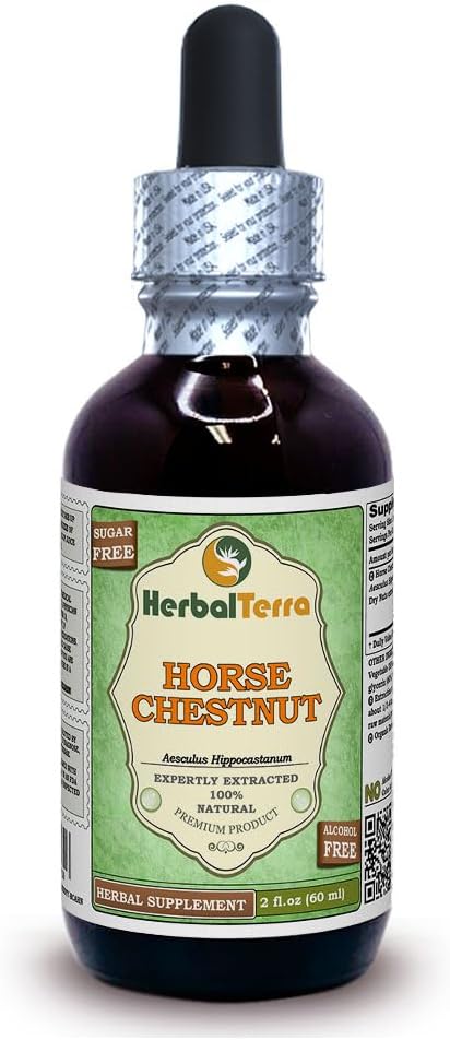 말 호두 (Aesculus Hippocastanum) 글리세라이트, 유기 건조 견과 알코올 - 무료 액체 추출 (브랜드 이름 : HerbalTerra, 미국에서 Proudly 만든) 2 fl.oz (60 ml)