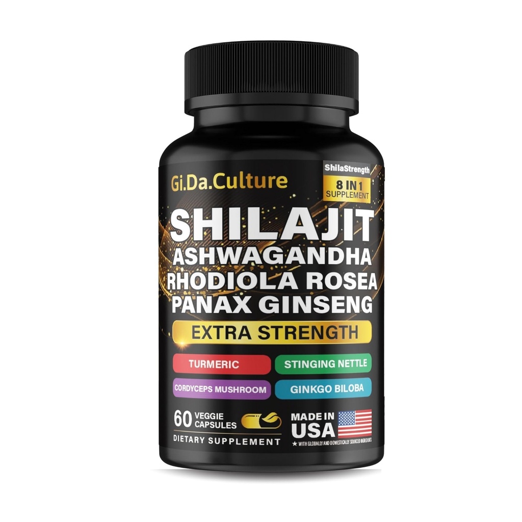 Shilajit Ashwagandha Rhodiola Rosea Panax Ginseng - 남성과 여성 - Shilajit 캡슐 - 60 Veggie 캡슐
