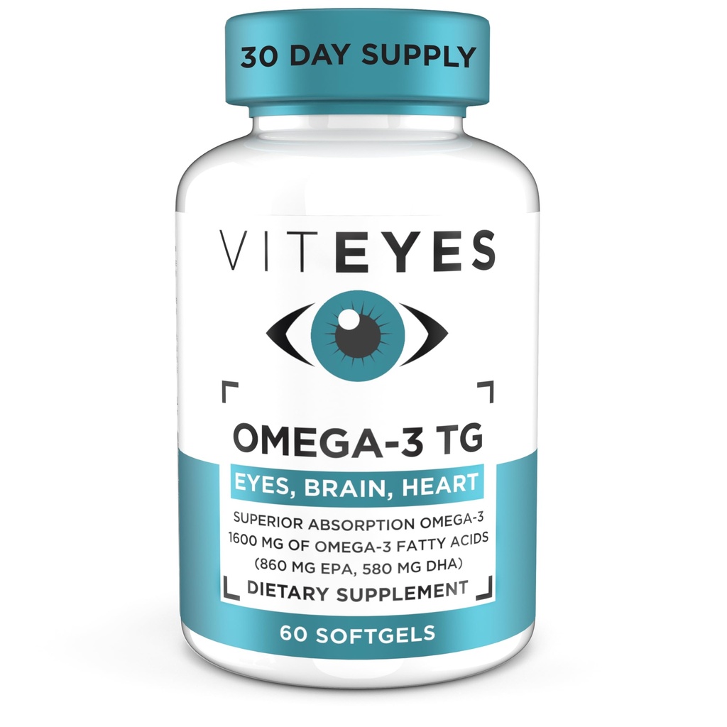 Viteyes Omega-3 TG는 눈 & 심장 건강, 자연적인 Triglyceride 물고기 기름 공식, 명확한, 60 조사를 지원합니다