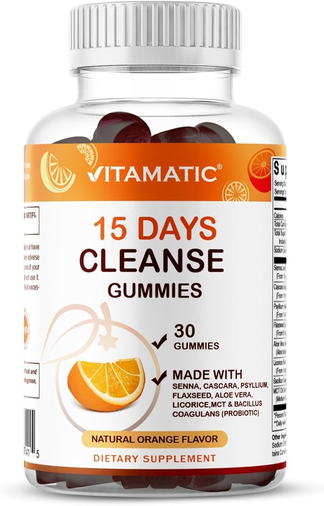 Vitamatic 15 일 Cleanse Gummies, Senna, Cascara, Psyllium, Flaxseed, Aloe Vera, Licorice, MCT, Probiotic