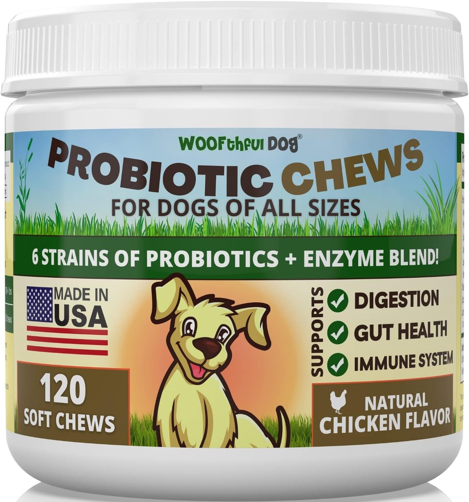개를위한 Probiotics - 소화 건강, Gut Flora, Bowel Support, Immune System Support - 미국에서 만든 Dogs 120 ct에 대한 부드러운 Chews 보충