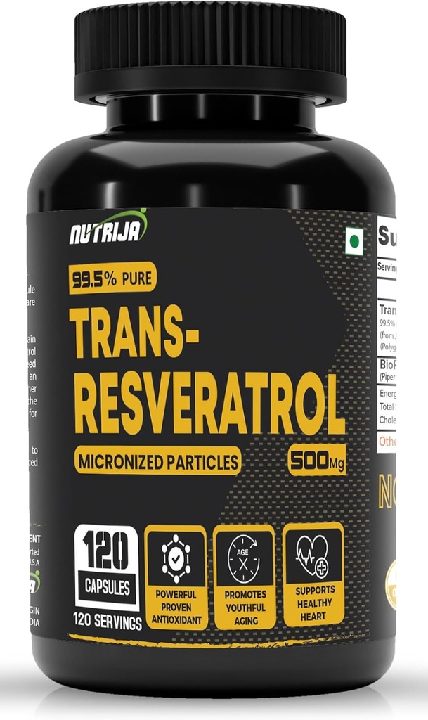 Trans Resveratrol 500MG 캡슐 - 99.5% 순수한 Micronized 및 높게 생물 가능 보충교재 | 느린 노후화, 입증된 강력한 반대로 산화 | 개량 Metabolism & 심장 건강 (120의 캡슐)