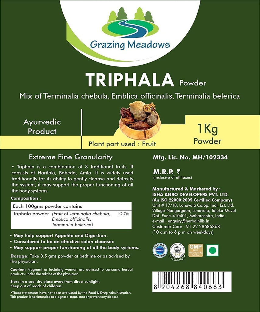 Meadows Triphala 분말을 분쇄 - 1 Kg Triphala Churna 분말