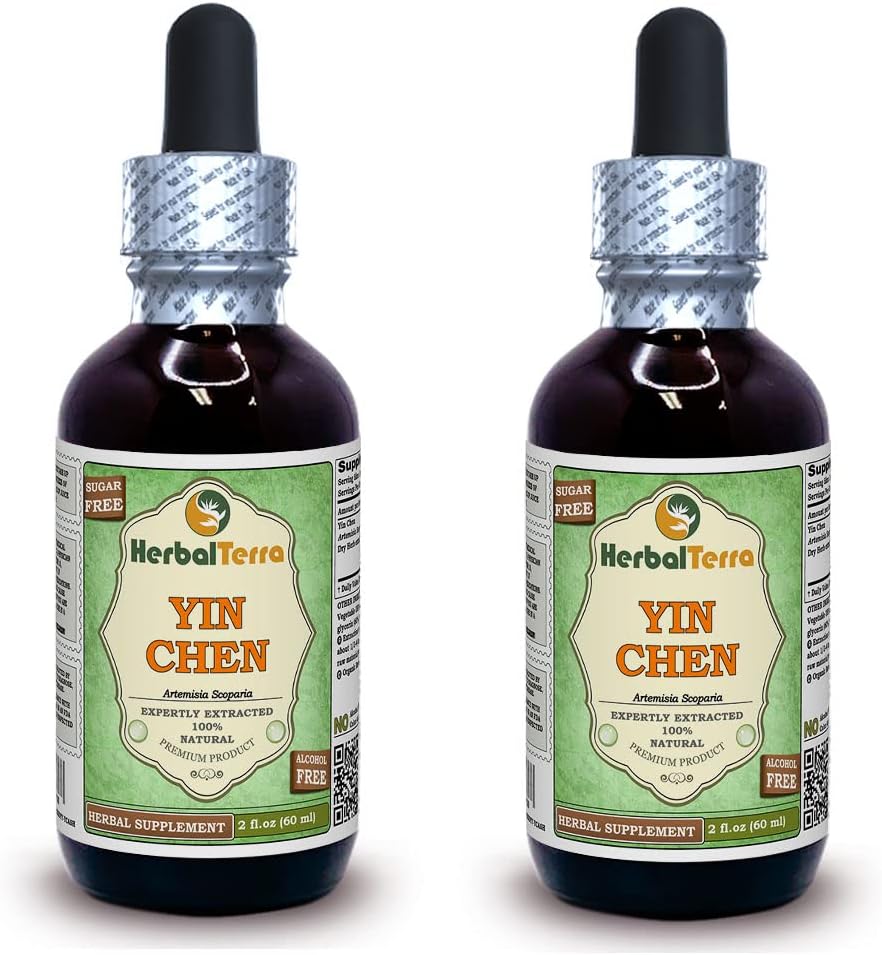 Yin Chen, Capillary Wormwood (Artemisia Scoparia) Glycerite, 건조 허브 알코올-FREE 액체 추출 (브랜드 이름: HerbalTerra, 미국에서 만들어진 Proudly) 2x2 fl.oz (2x60 ml)