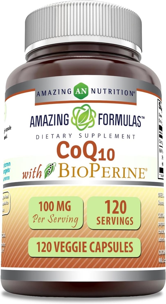 Amazing Formulas CoQ10 with BioPerine 100 Mg | 채식 캡슐 보충 | Non-GMO | 글루텐 프리 | 미국 (1 팩 | 120 개)