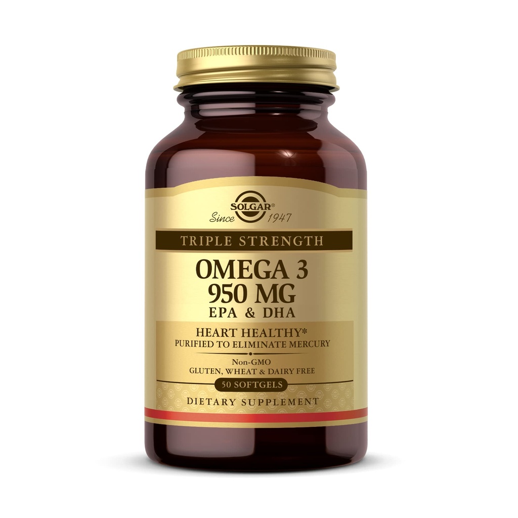 Solgar Triple Strength Omega 3 950 mg - 50 Softgels - 관절 및 피부 건강 지원 - Non-GMO, 글루텐 무료, 낙농장 무료 - 50 서빙