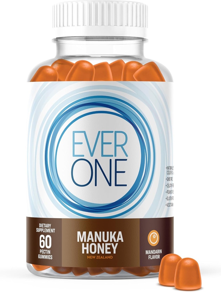 Ever One Manuka Honey 뉴질랜드 Gummies - 자연 면역 지원 보충 - 채식주의, 젤라틴 무료 - 맛있는 만다린 맛 Immunity 거미 비타민