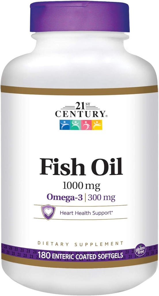 21 세기 물고기 기름 1000 mg Enteric 입히는 Softgels, 180-Count (포장 2)