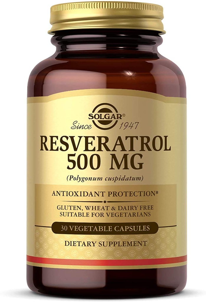 Solgar Resveratrol 500 mg, 30 야채 캡슐 - 산화 방지제 보호 - 글루텐 무료, 낙농장 무료 - 30 서빙