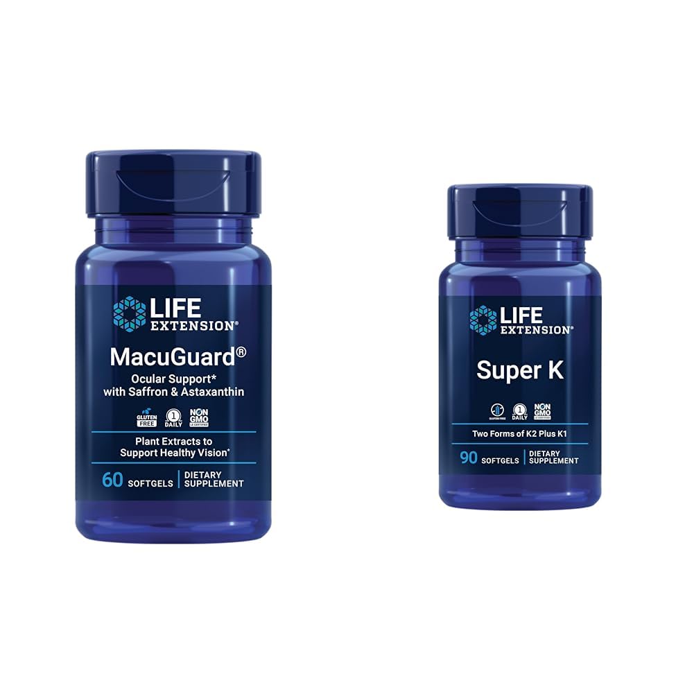 Lutein, Meso-Zeaxanthin, Saffron & Astaxanthin을 가진 수명 연장 Macuguard 눈 건강 보충교재 - 60 조사 및 최고 K 비타민 K1 K2 MK-7 MK-4 비타민 C - 90 Softgels