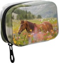 Fustylead Long Mane Horse in 다채로운 꽃 필드 알약 주최자 케이스 지퍼 2 시간 비타민과 보충, 7 일 여행 주최자 약 케이스