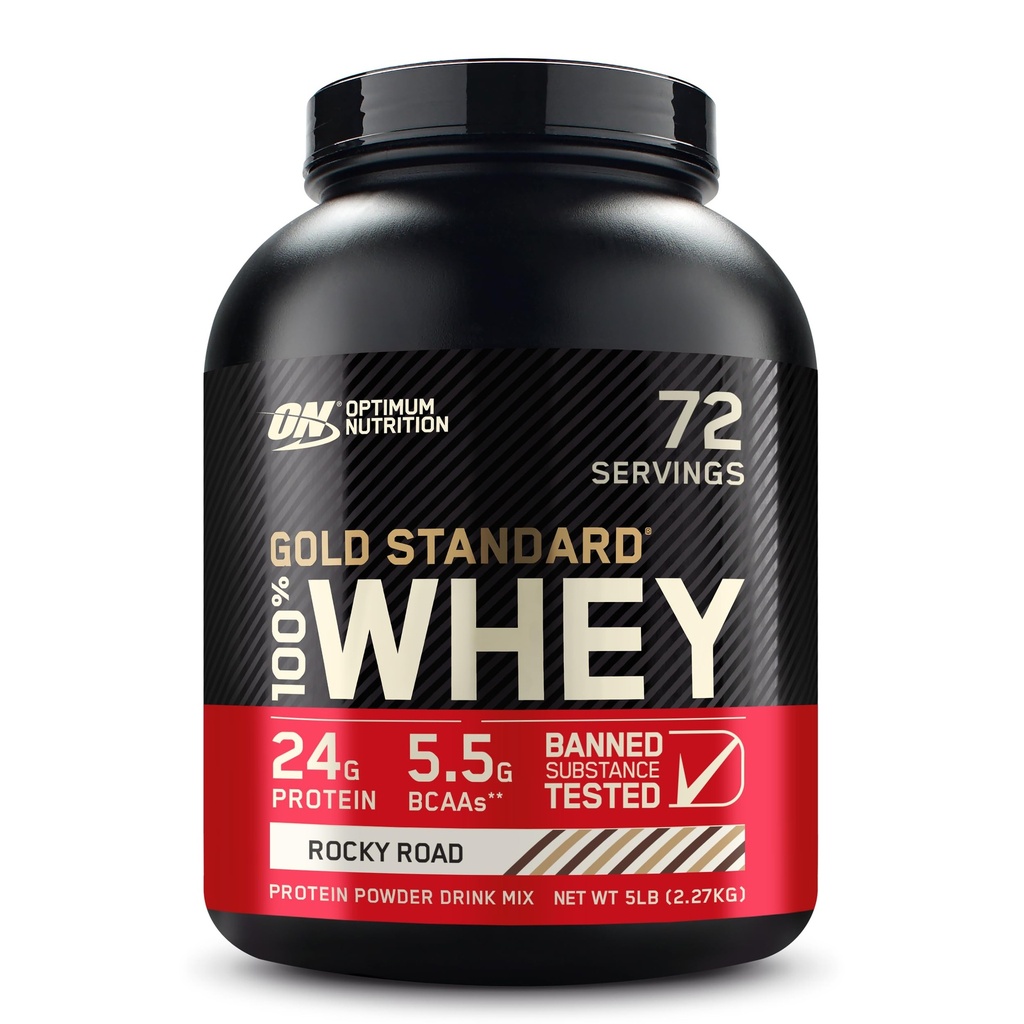 최적 영양 골드 표준 100 % Whey Protein Powder, Rocky Road, 5 파운드 (패키지 May Vary)