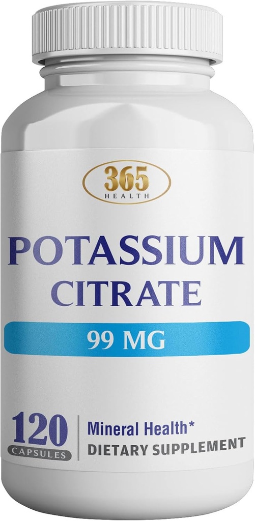 건강 칼륨 (Citrate) - Nerve & Muscle Function Heart Health & Energy* - 칼륨 Citrate 캡슐 - 120 캡슐 지원에 필수 전해질 보충교재