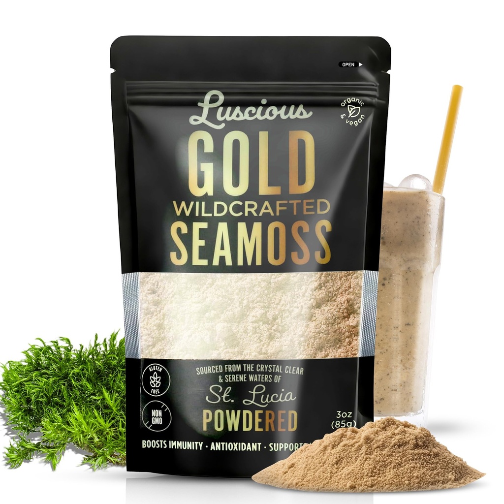 아일랜드어 Sea Moss Powder Gold 3 Oz - 100 % 유기농 St. Lucia Sea Moss | Gut Health, Immune Support, Vegan, Gluten-Free | 루시 스파이스 Emporium의 젤 120 + Fl Ounces를 만드십시오.