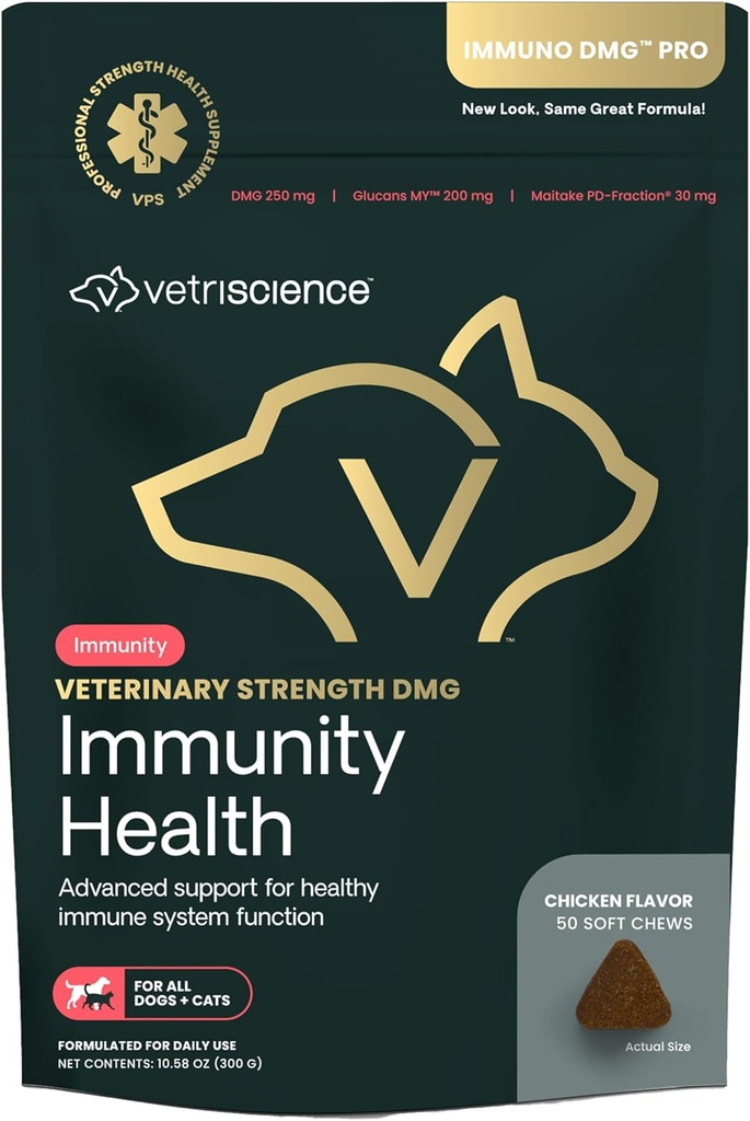 VETRISCIENCE 수의학 힘 DMG 면제 건강 Chews - 개 & 고양이를 위한 면역 체계 지원 - 간결한 원조 - 애완 동물을 위한 산화 방지제 지원 - 닭 맛 - 50 조사
