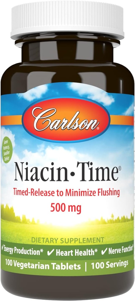 Carlson Niacin-Time 500 mg의 비타민 B-3의 시기를 정하는, 100개의 정제