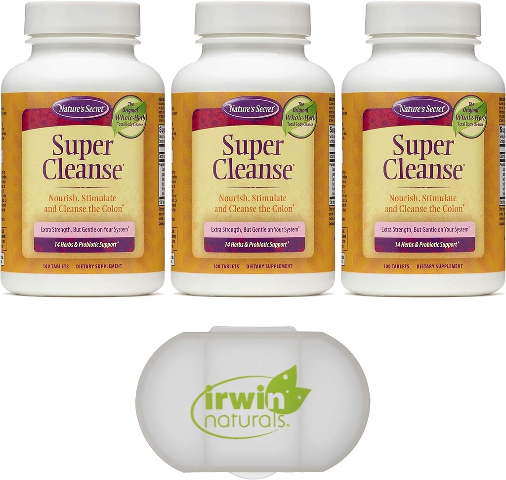 Nature 's Secret Super Cleanse Extra Strength Toxin Detox & Gentle Elimination Total Body Cleanse, Digestive & Colon Health Support, 3 팩 100 정제, 알약 케이스