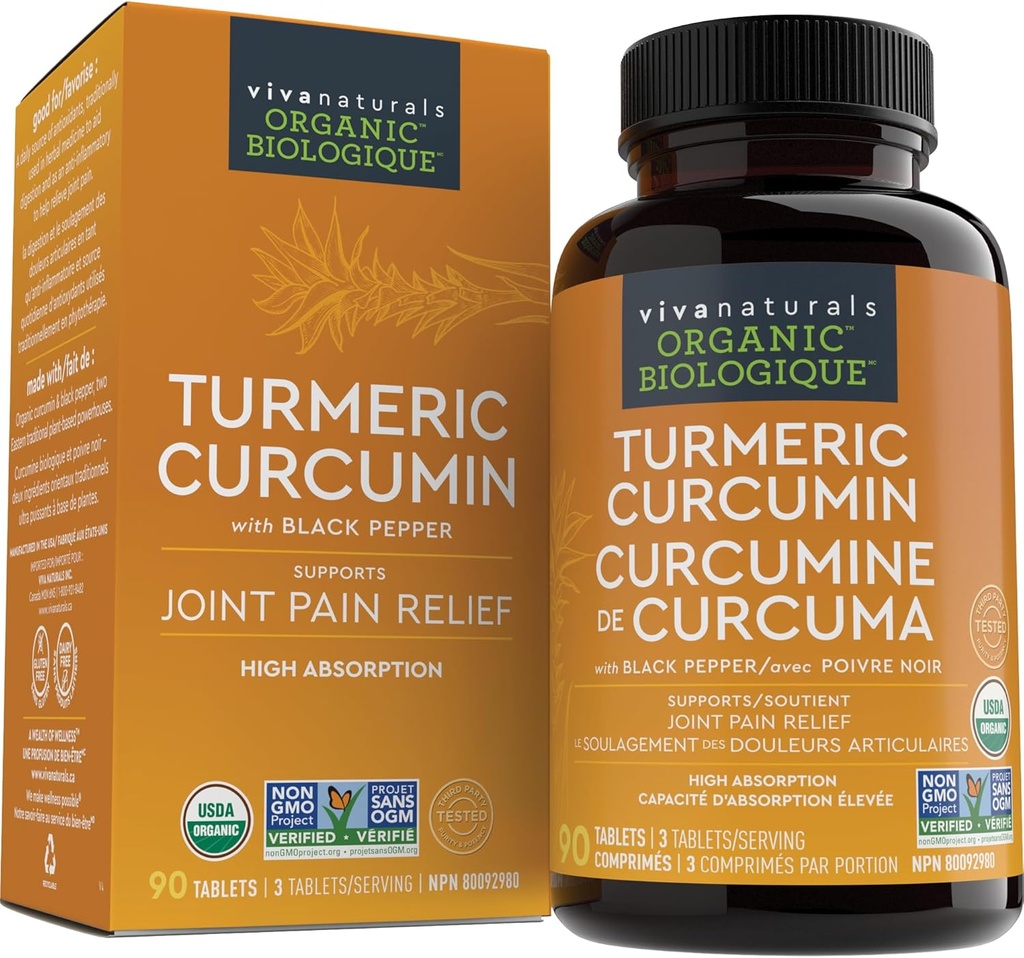 Viva Naturals Turmeric Curcumin, 1500 mg, 120 정제 - 흡수를위한 검은 후추와 - 공동 지원 및 세포 방어