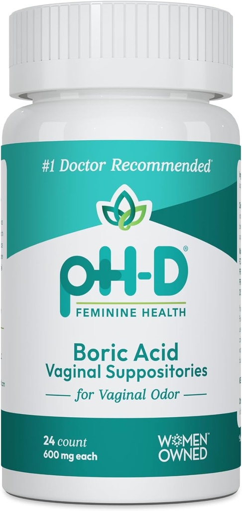 PH-D Feminine 건강 - 600 mg Boric 산 좌약 - 여성 소유 - 질 냄새 사용을 위해 - 24 조사